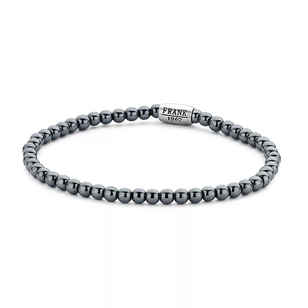 Frank 1967 7FB 0378 Armband Beads natuursteen/staal grijs 20 cm 