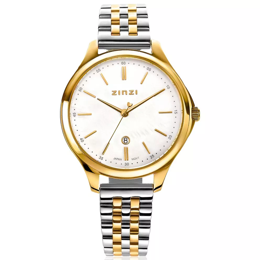 Zinzi ZIW1034 Horloge Classy zilver-en goudkleur-parelmoer 34 mm