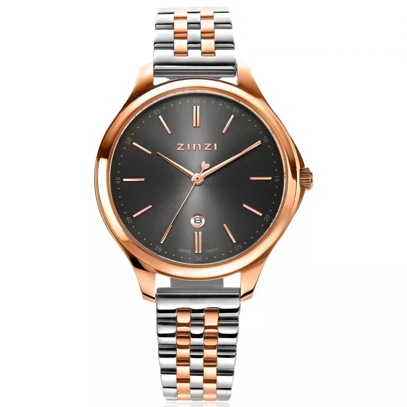 Zinzi ZIW1027 Horloge Classy + gratis armband zilver-en rosekleur-grijs 34 mm