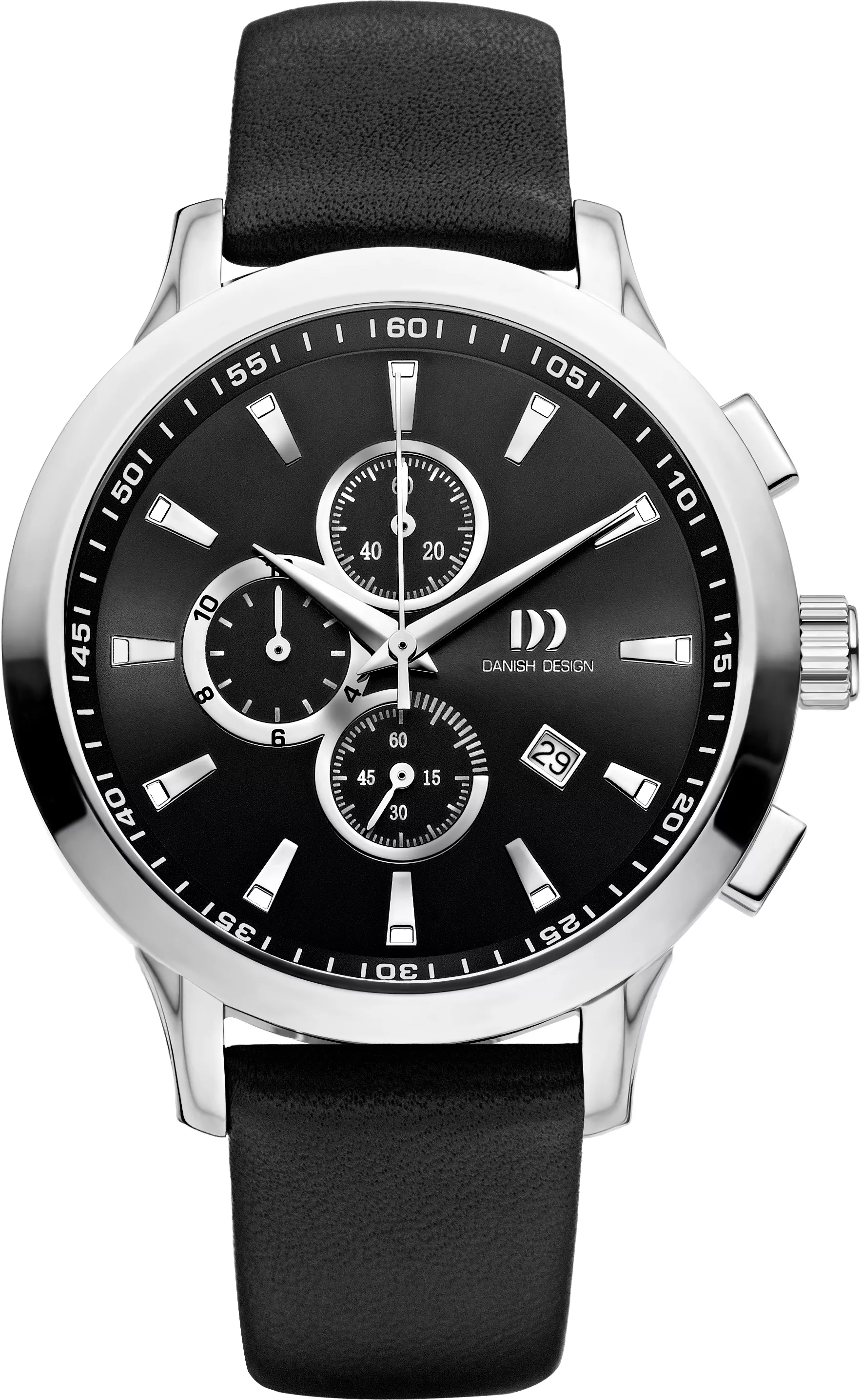 Danish Design IQ13Q1057 Horloge titanium-leder zilverkleurig-zwart 45 mm