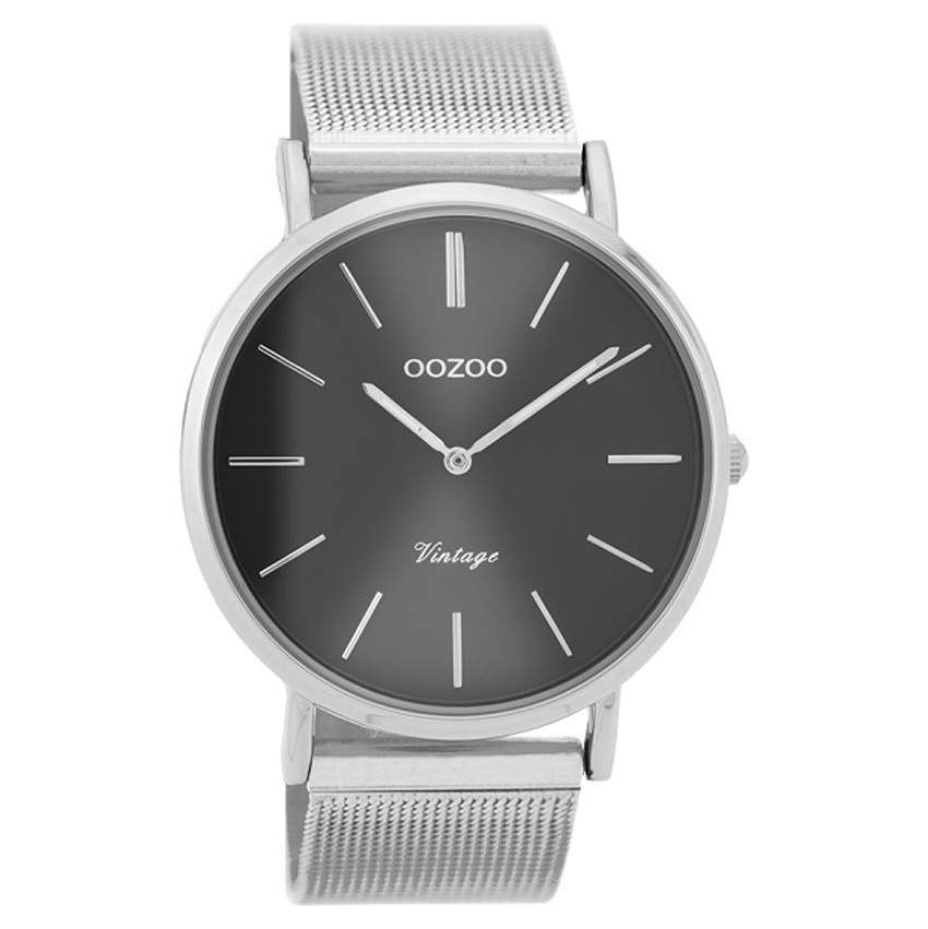 OOZOO C9937 Horloge Vintage Mesh zilverkleurig-grijs