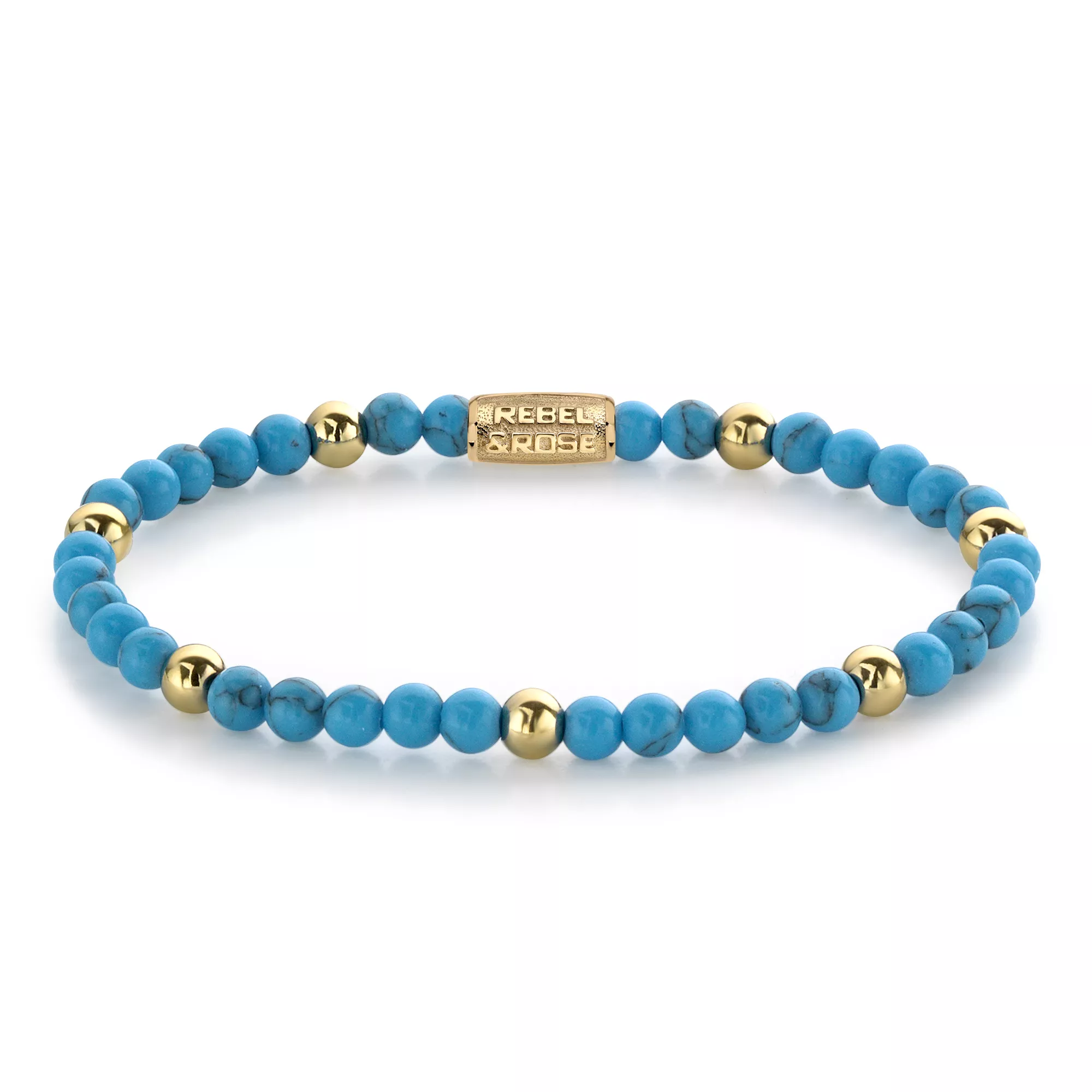 Rebel and Rose RR-40059-G Rekarmband Beads Turquoise Delight turquoise-en goudkleurig 4 mm