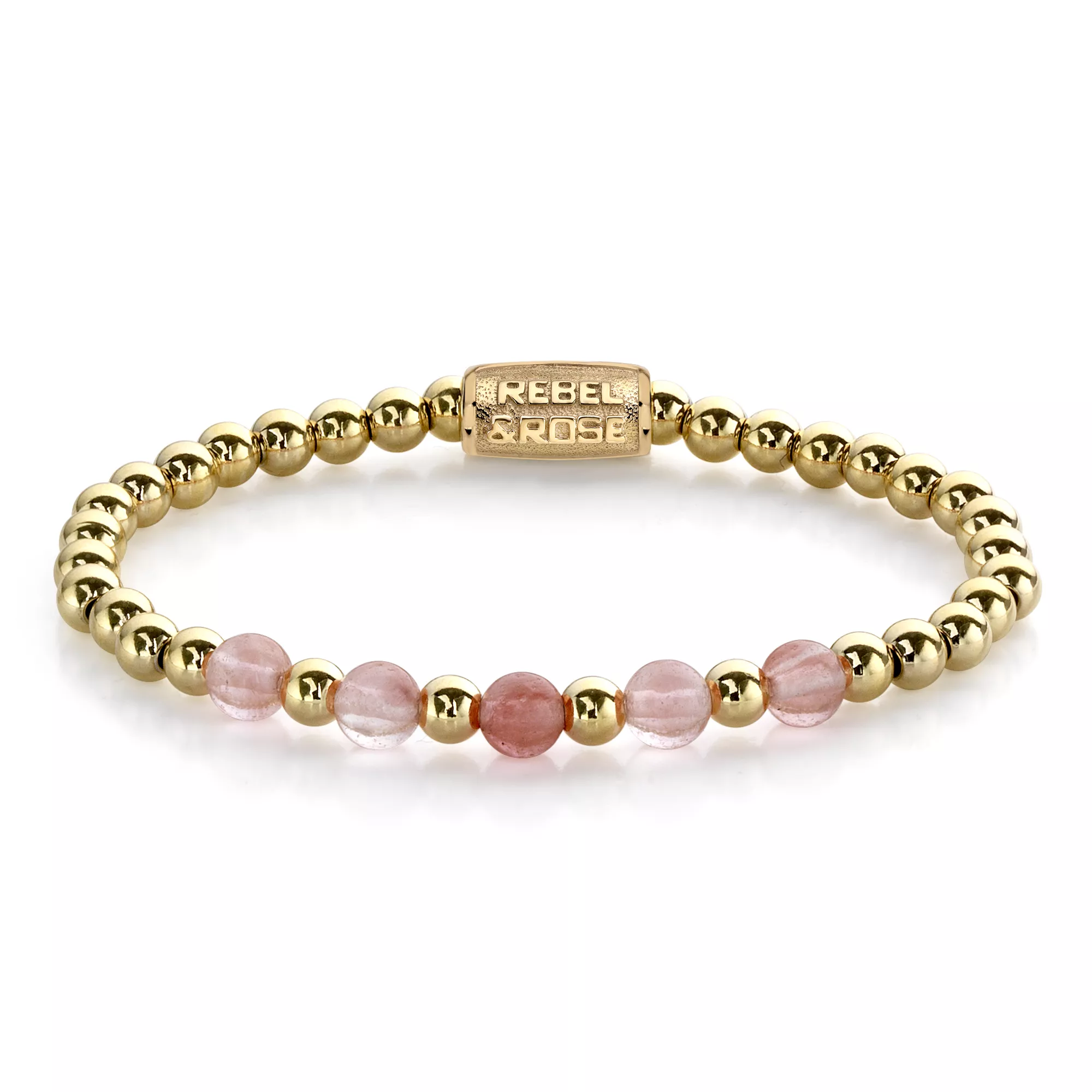 Rebel and Rose RR-60081-G Rekarmband Beads Yellow Gold meets Cherry Rose goudkleurig-roze 6 mm