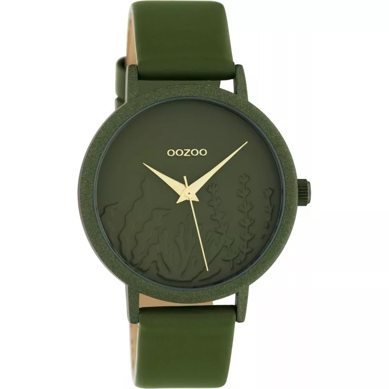 OOZOO C10608 Horloge Timepieces aluminium/leder olivegreen 36 mm