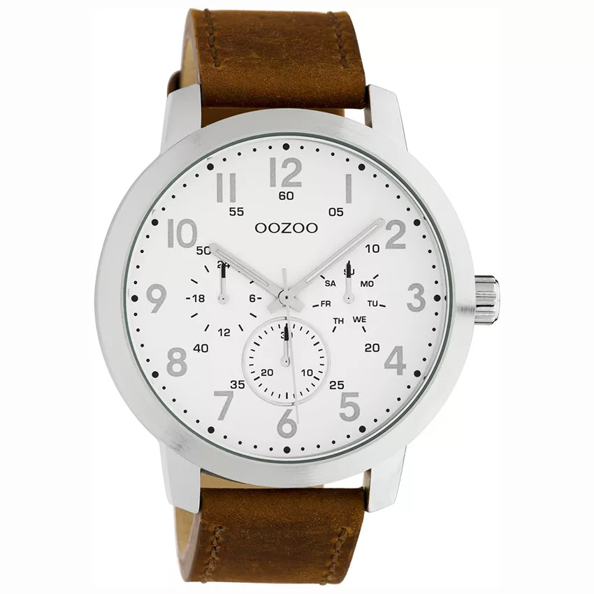 OOZOO C10505 Horloge Timepieces staal/leder brown-white 45 mm