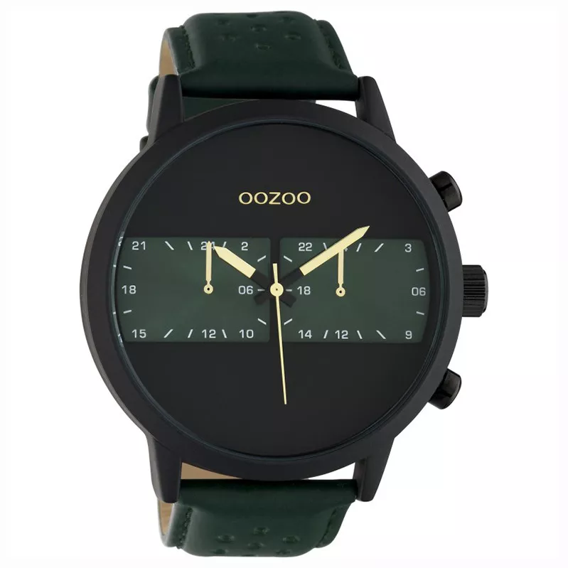 OOZOO C10517 Horloge Timepieces staal/leder green-black 50 mm