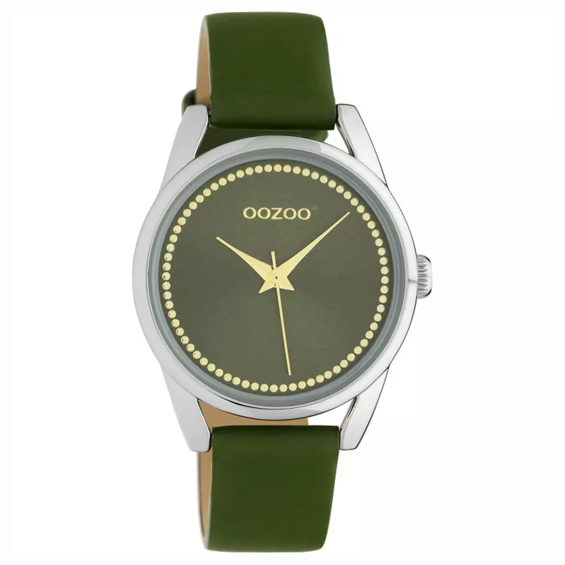 OOZOO JR308 Horloge Junior staal/leder olive 32 mm