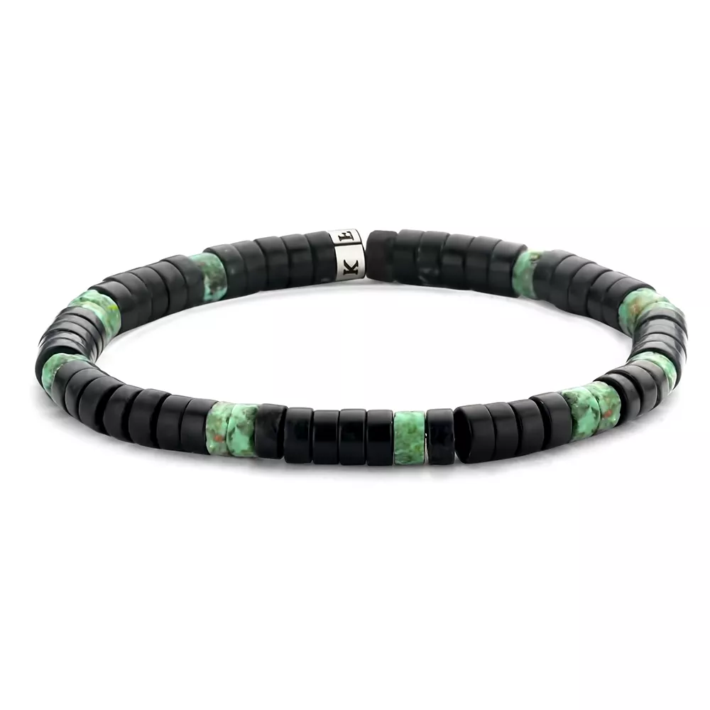 Frank 1967 7FB-0429 Rekarmband met natuurstenen beads zwart-groen