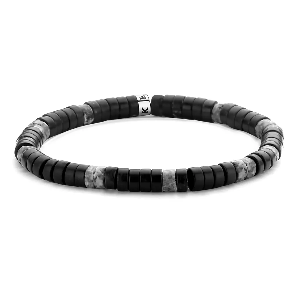 Frank 1967 7FB-0434 Rekarmband met natuurstenen beads zwart-grijs