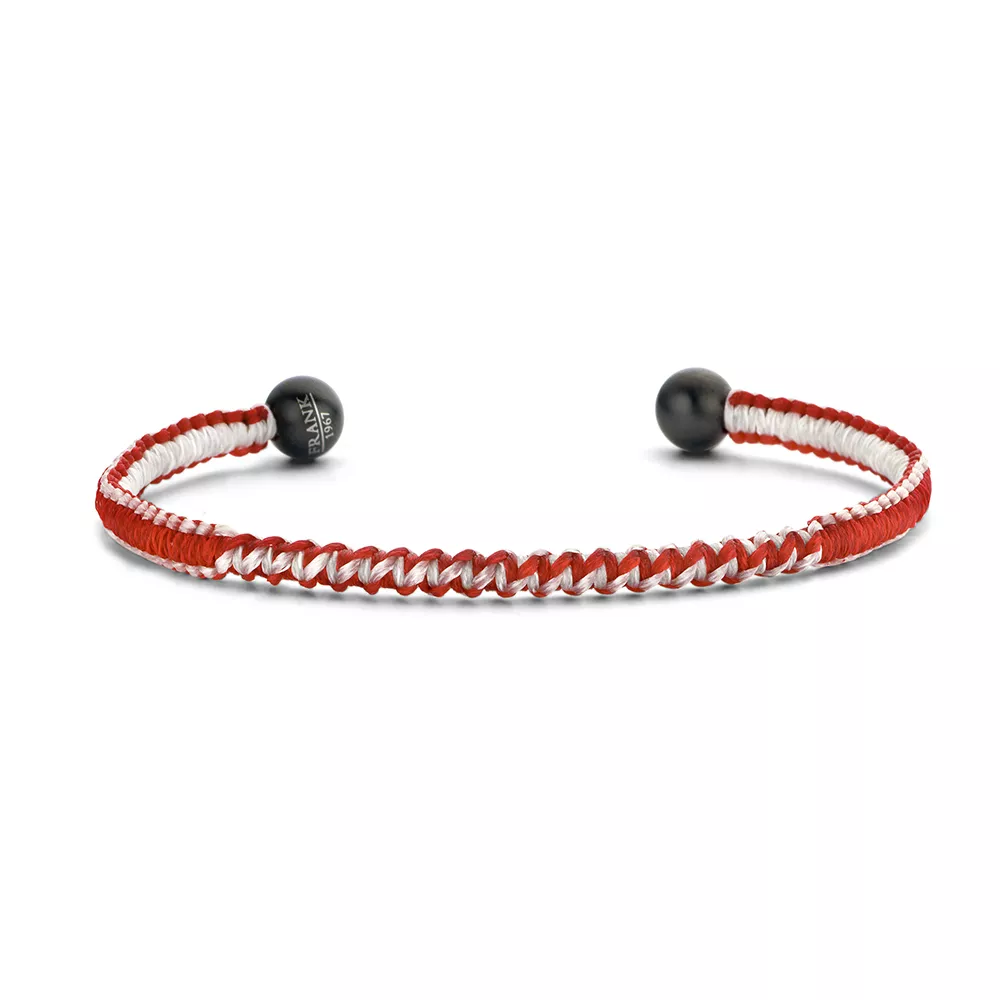 Frank 1967 7FB-0446 Armband staal bangle rood-wit koord 66 x 49 mm