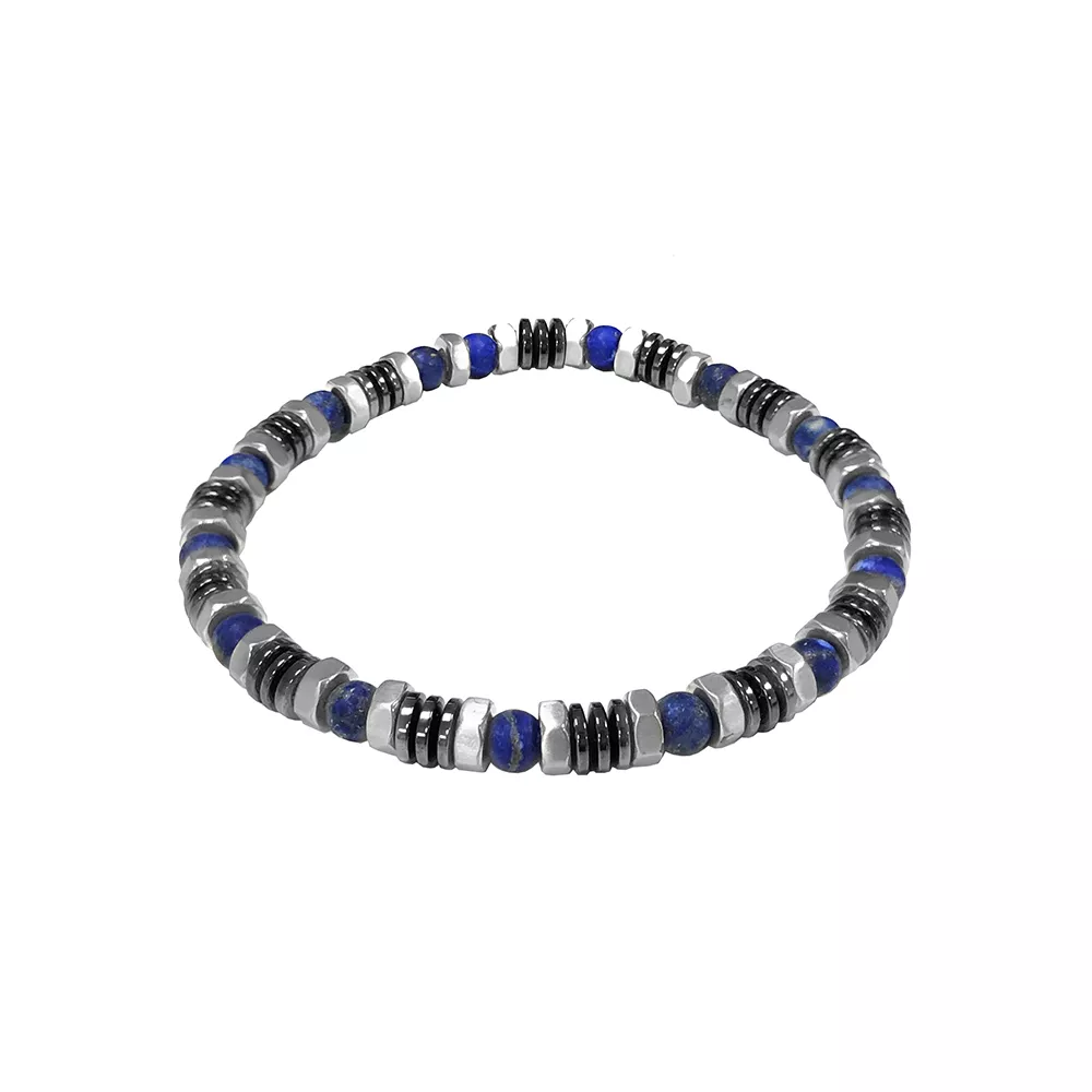 Frank 1967 7FB-0455 Rekarmband stalen beads blauw-zwart 
