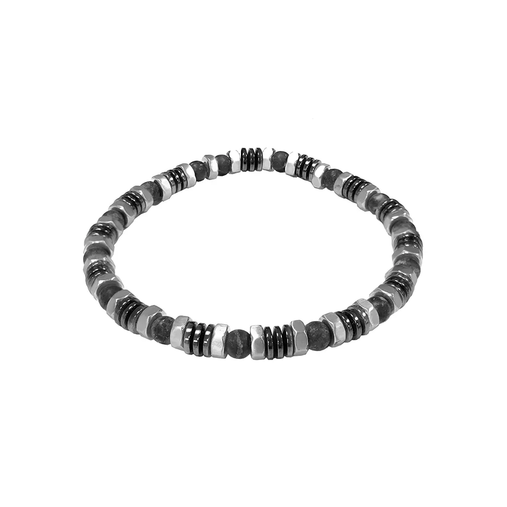 Frank 1967 7FB-0456 Rekarmband stalen beads grijs-zwart 