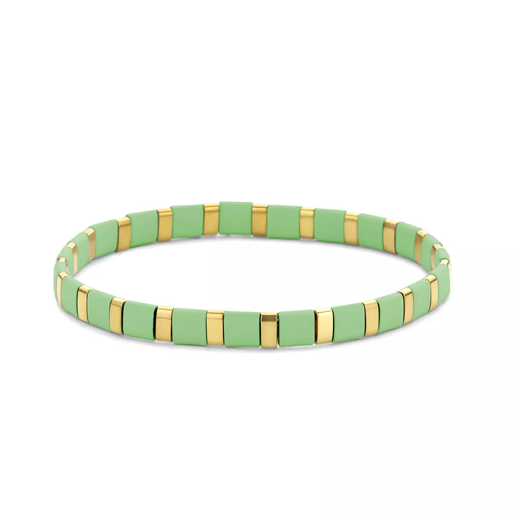 CO88 Collection Divine 8CB 90686 Stalen armband - groene hemariet - One Size - goudkleurig