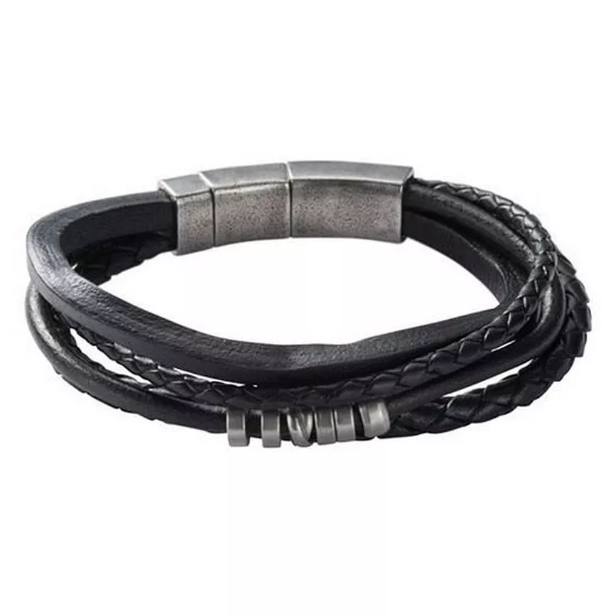 Fossil JF03183040 Armband Mens Vintage leder zwart 18-19,5 cm