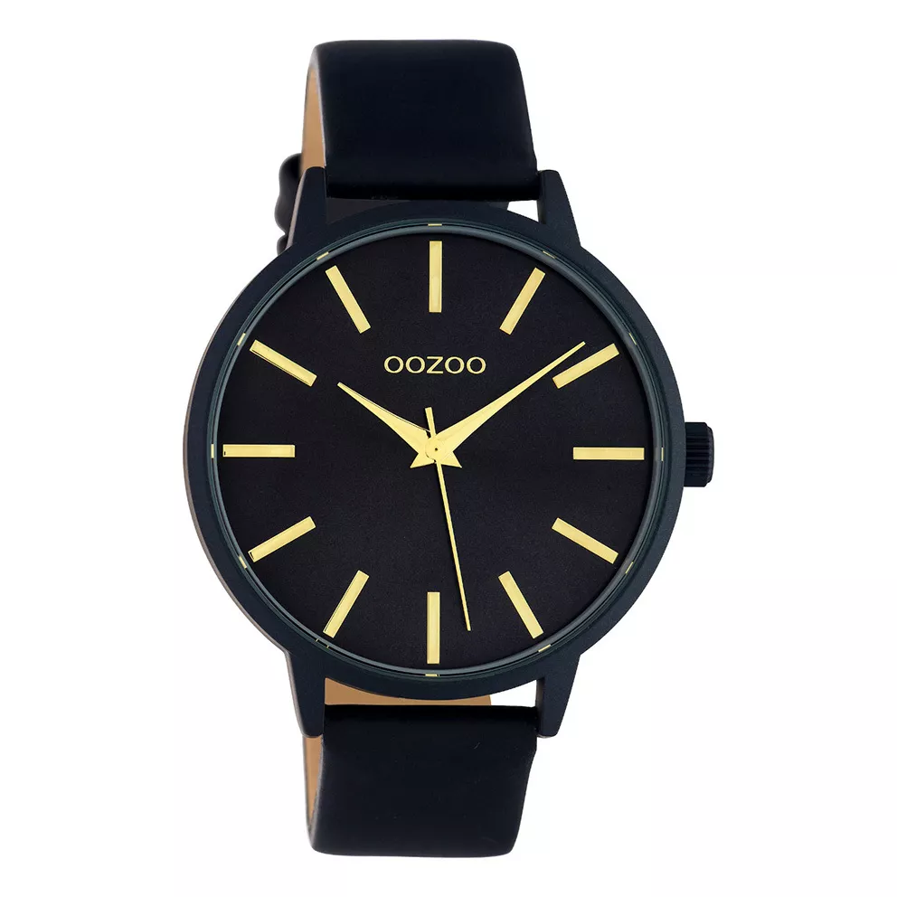 OOZOO C10619 Horloge Timepieces aluminium/leder zwart 42 mm