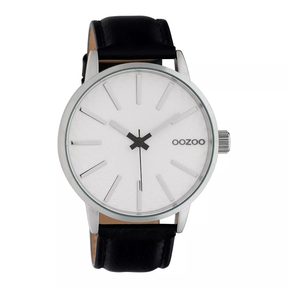 OOZOO C10639 Horloge Timepieces staal/leder zwart-wit 45 mm