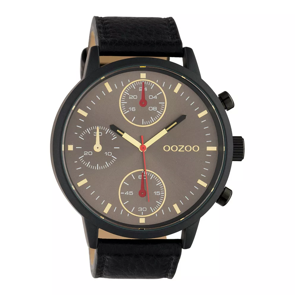 OOZOO C10532 Horloge Timepieces staal/leder grijs-zwart 50 mm