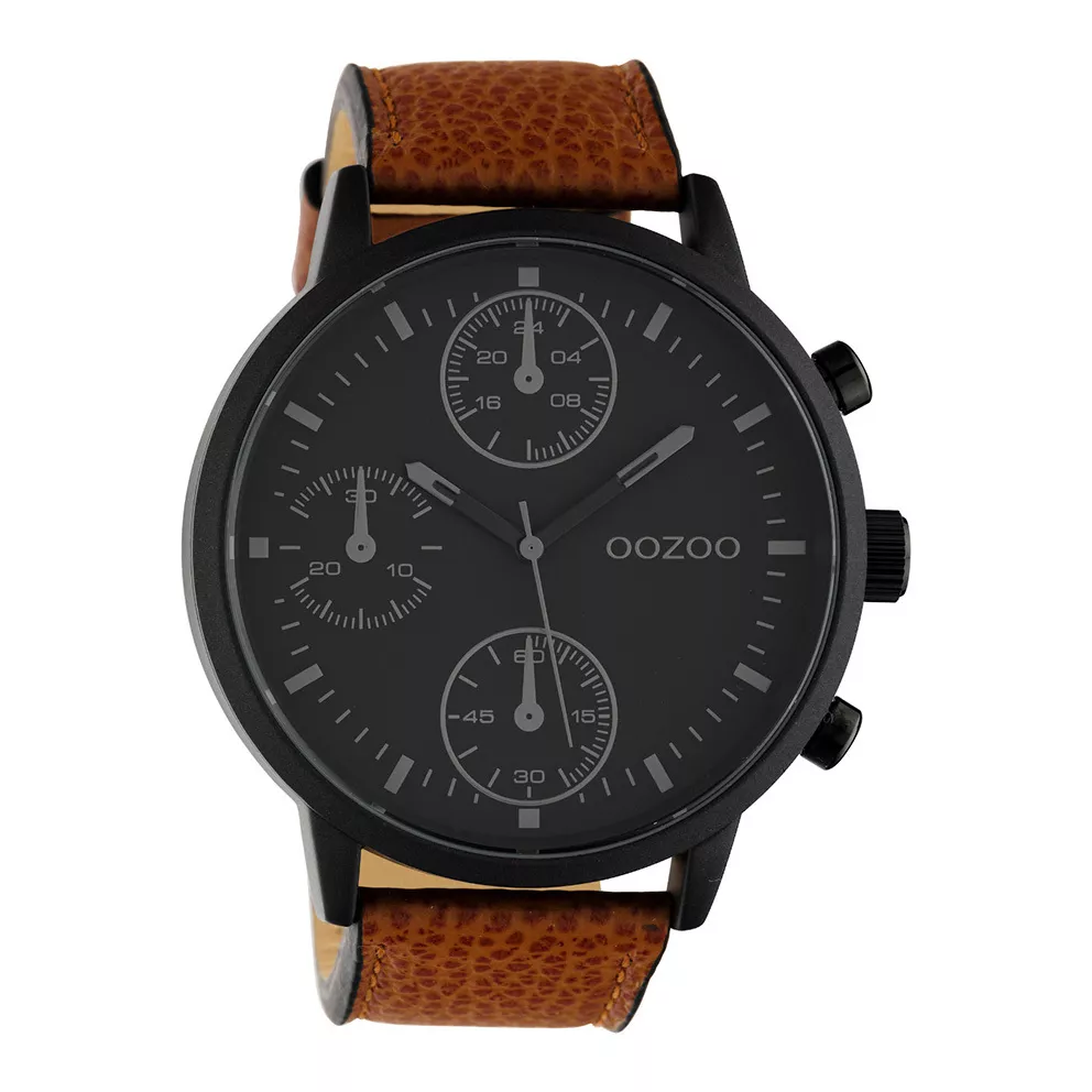 OOZOO C10533 Horloge Timepieces staal/leder bruin-zwart 50 mm