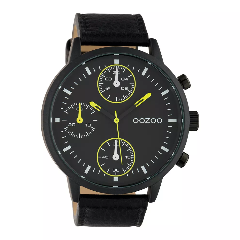 OOZOO C10534 Horloge Timepieces staal/leder geel-zwart 50 mm