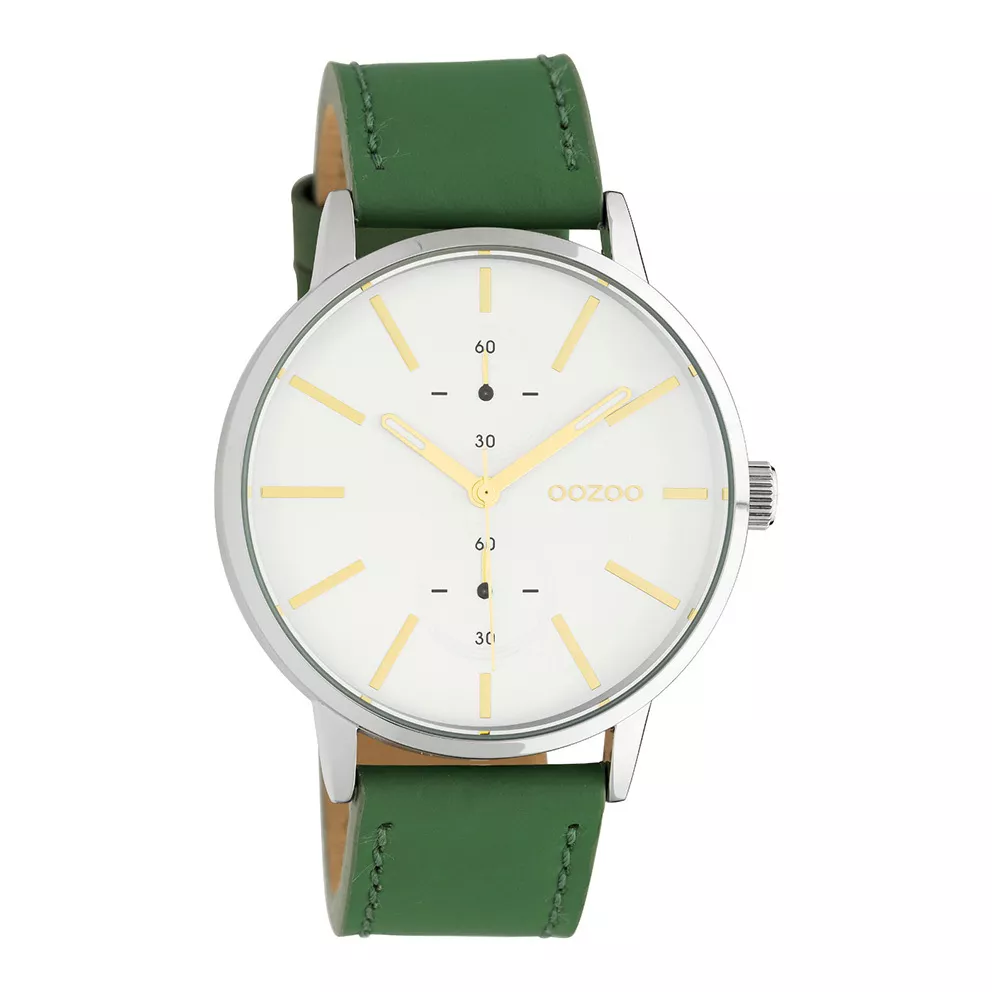 OOZOO C10586 Horloge Timepieces staal/leder zilverkleurig-lillipad groen 42 mm
