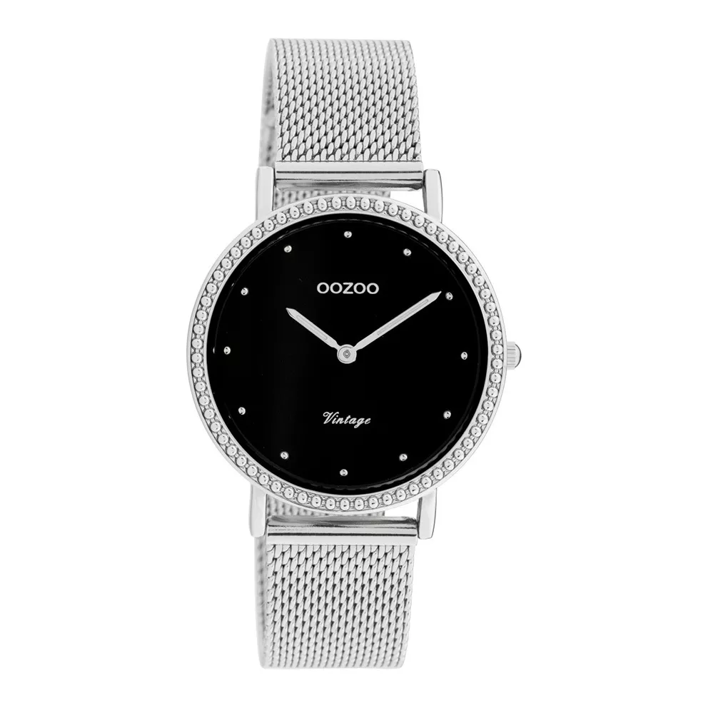 OOZOO C20052 Horloge Vintage Mesh zilverkleurig-zwart 34 mm