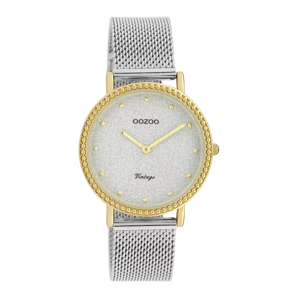 OOZOO C20053 Horloge Vintage Mesh goudkleurig-zilverkleurig-glitter 34 mm