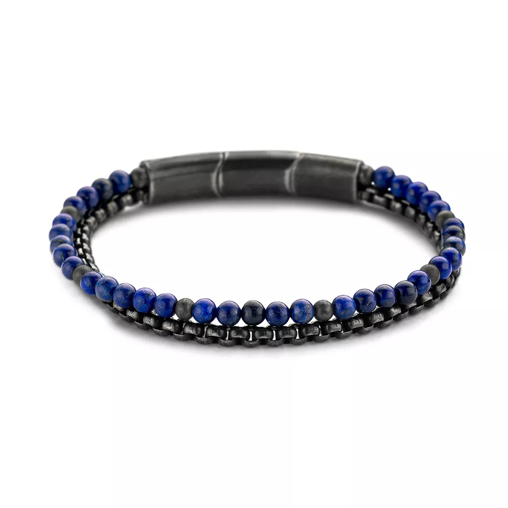 Frank 1967 7FB 0402 Armband Beads/Sonyschakel staal oxide lapis Lazuli 4 mm