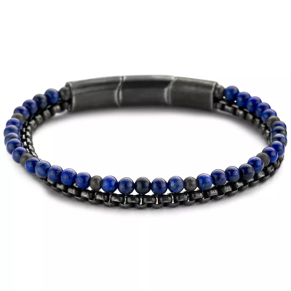 Frank 1967 7FB 0402 Armband Beads/Sonyschakel staal oxide lapis Lazuli 4 mm 
