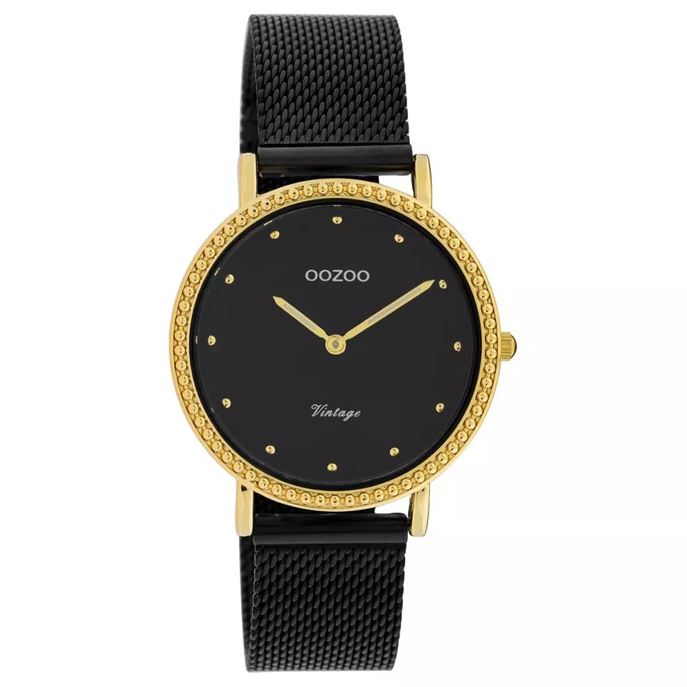 OOZOO C20058 Horloge Vintage Mesh goudkleurig-zwart 34 mm