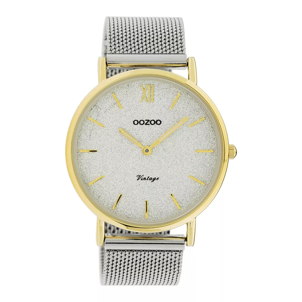 OOZOO C20117 Horloge Vintage Mesh zilver- en goudkleurig-glitter 40 mm