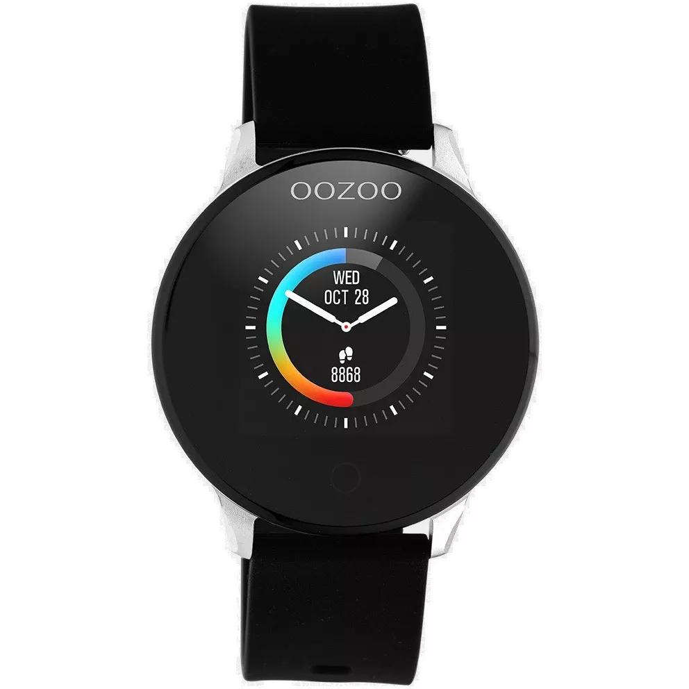 OOZOO Smartwatch Q00113 staal/rubber zilverkleurig-zwart 43 mm