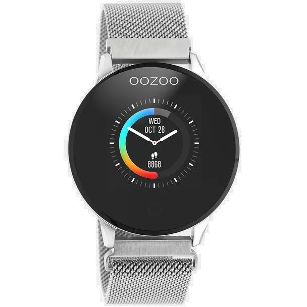 OOZOO Smartwatch Q00116 Mesh staal zilverkleurig-zwart 43 mm
