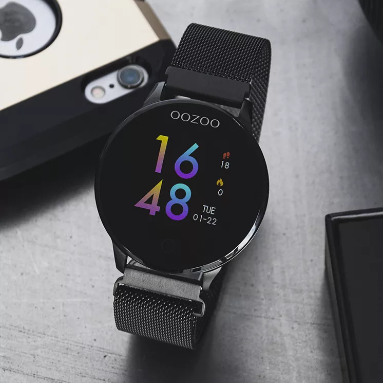OOZOO Smartwatch Q00119 Mesh staal zwart 43 mm