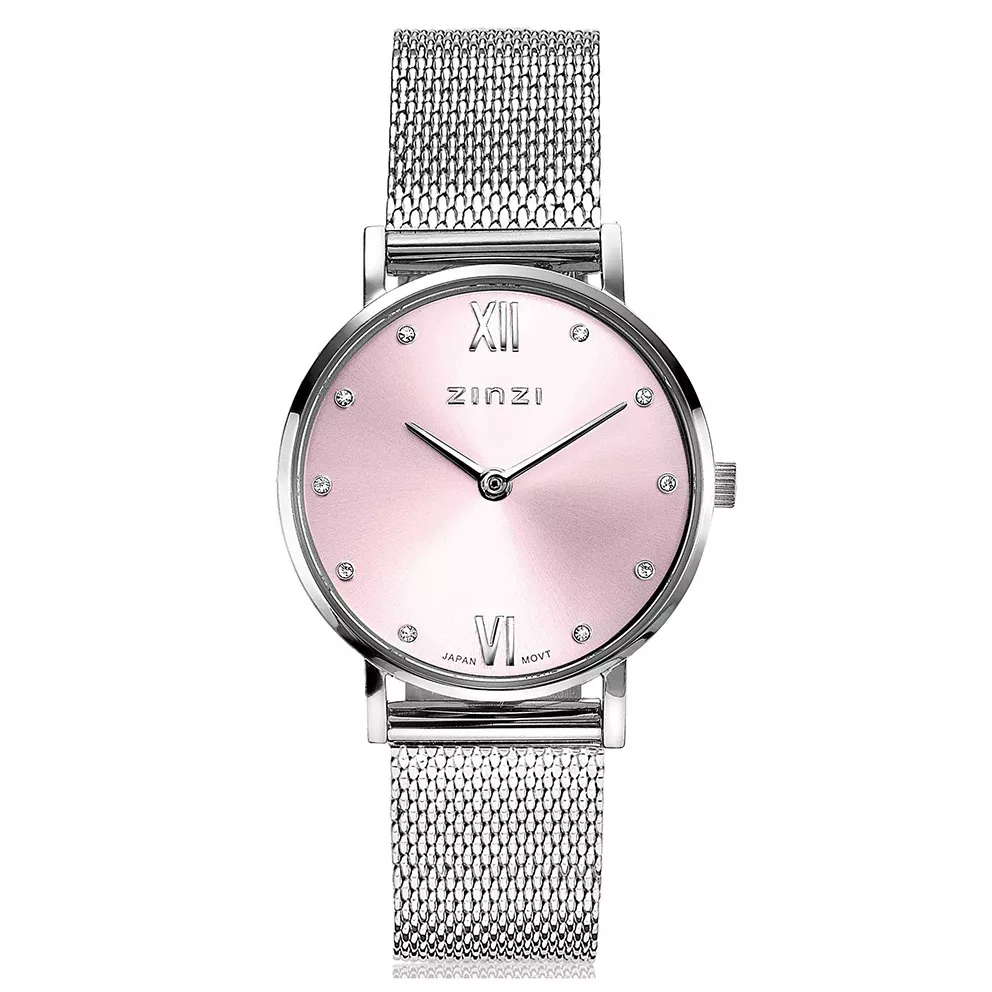 Zinzi ZIW641M Horloge Lady Crystal zilverkleurig-roze 28 mm + gratis armband