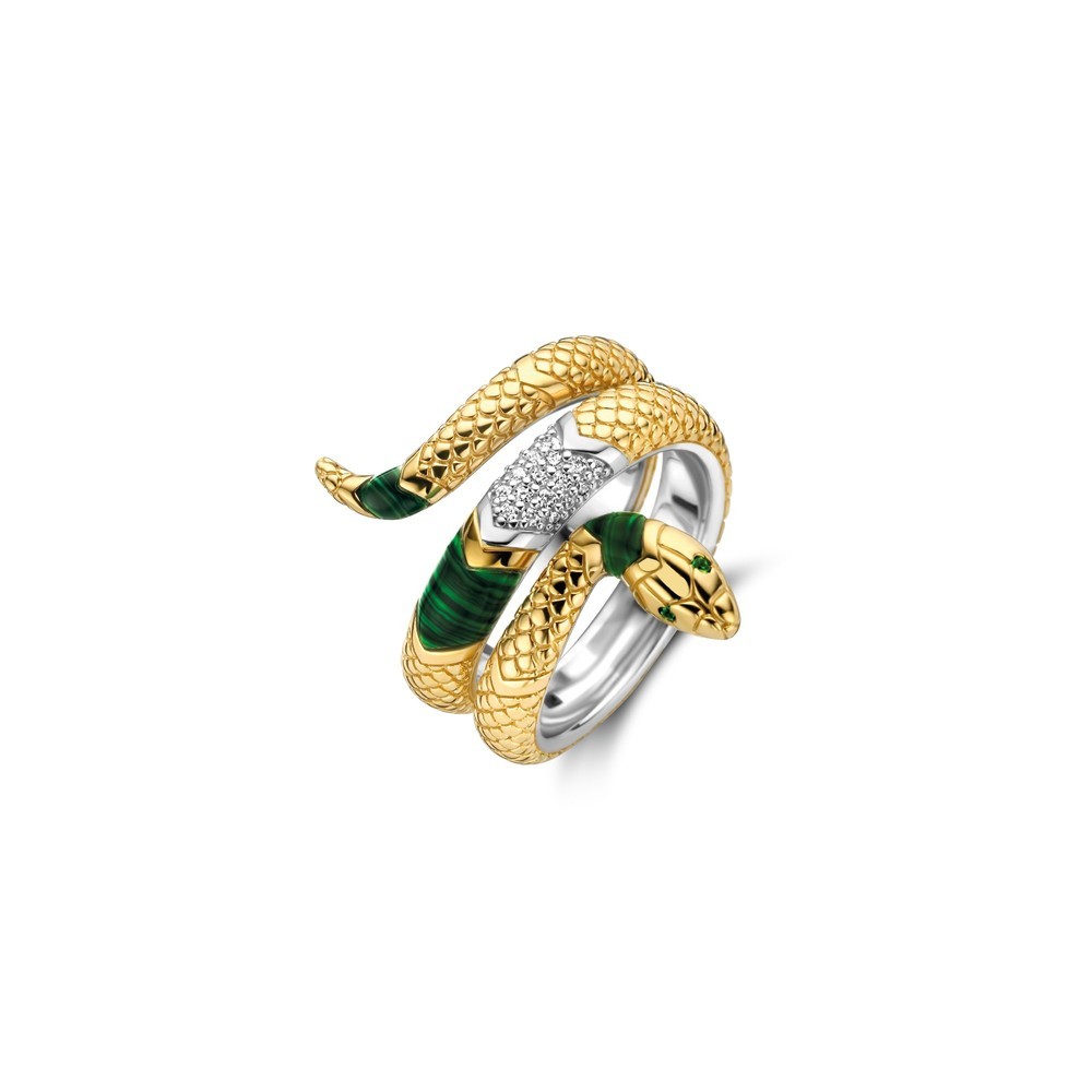 Talloos verkopen Retentie TI SENTO-Milano 12203EM Ring Slang zilver goudkleurig-groen