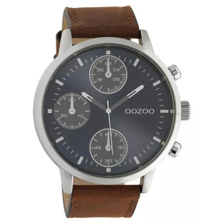 OOZOO C10665 Horloge Timepieces staal/leder bruin-blauw 50 mm
