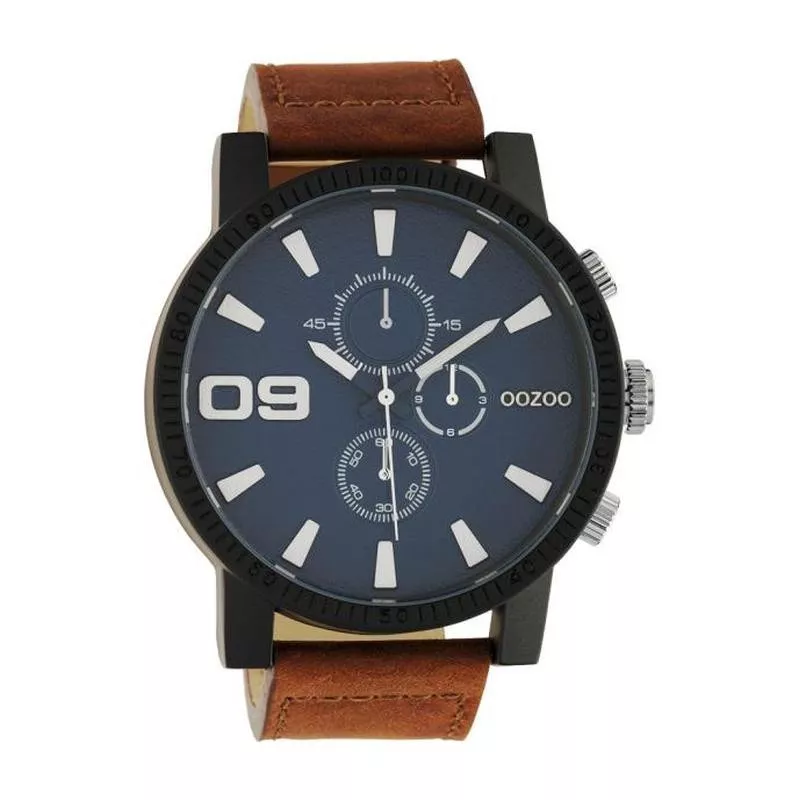 OOZOO C10672 Horloge Timepieces staal/leder bruin-blauw 50 mm
