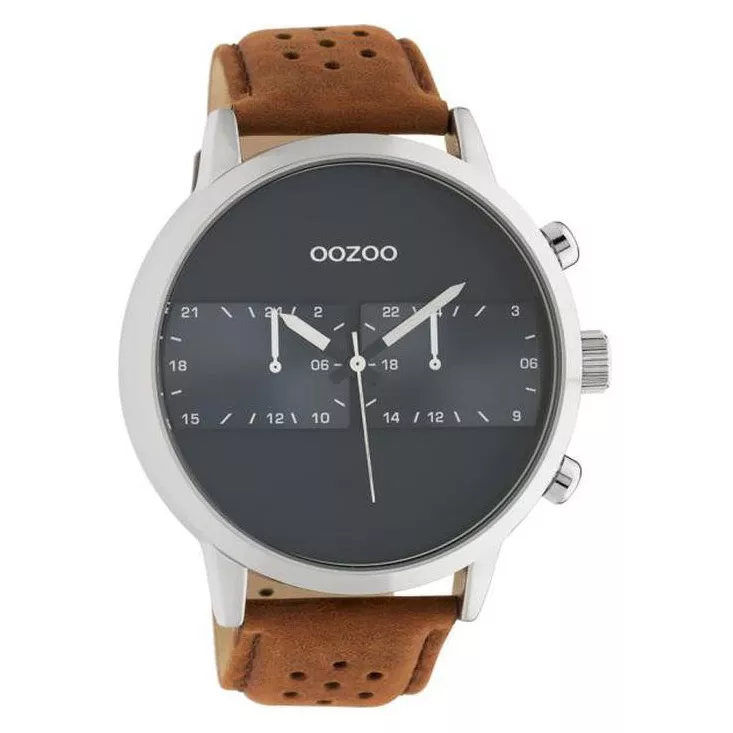 OOZOO C10673 Horloge Timepieces staal/leder bruin-donkerblauw 50 mm