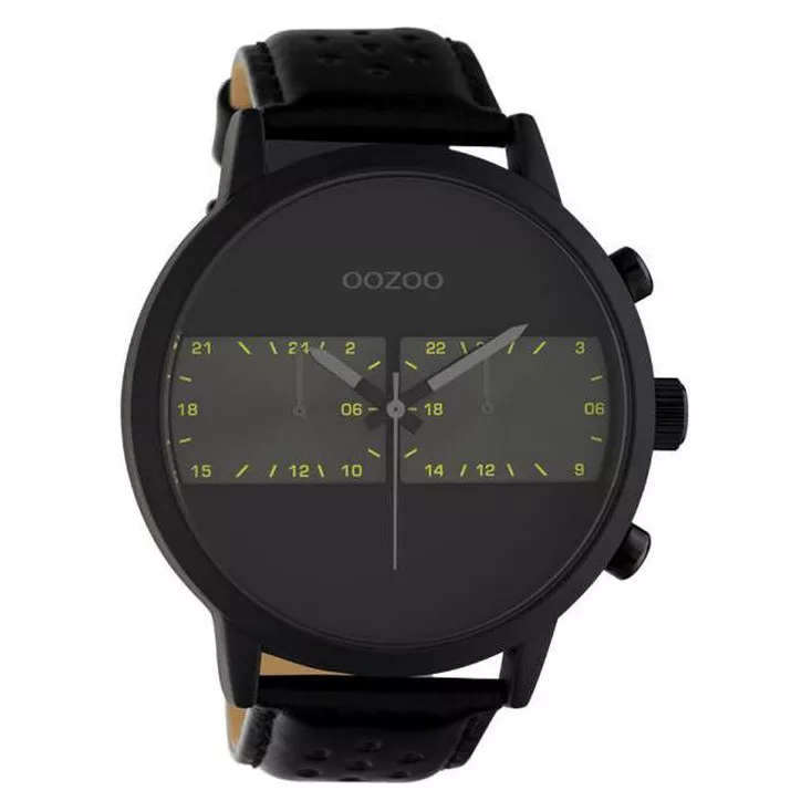 OOZOO C10674 Horloge Timepieces staal/leder zwart 50 mm
