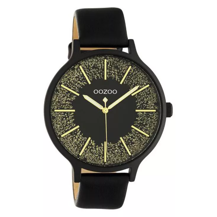 OOZOO C10679 Horloge Timepieces staal/leder zwart/goudkleurig 44 mm