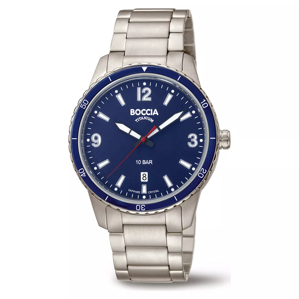 Boccia 3635-04 Horloge Titanium Saffierglas zilverkleurig-blauw 42 mm