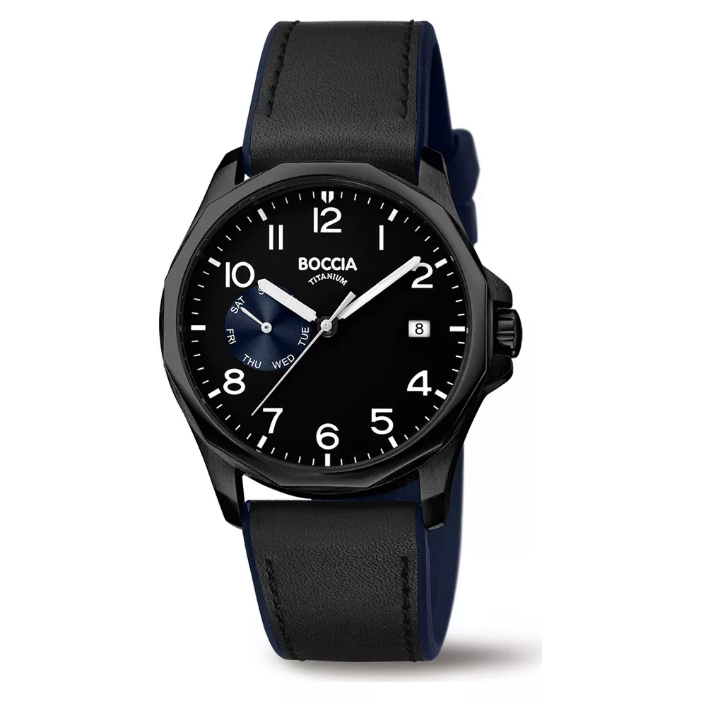 Boccia 3644-03 Horloge Titanium-Leder zwart 40 mm
