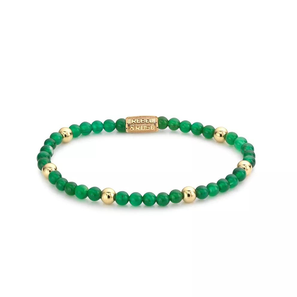 Rebel and Rose RR-40067-G Rekarmband Beads Green Harmony 4 mm groen-goudkleurig