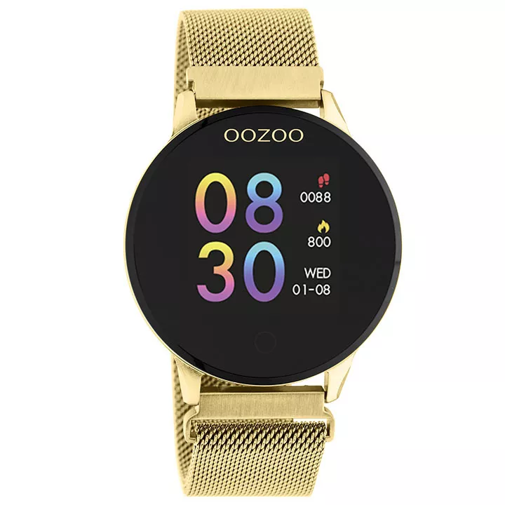 OOZOO Smartwatch Q00121 Mesh staal goudkleurig-zwart 43 mm