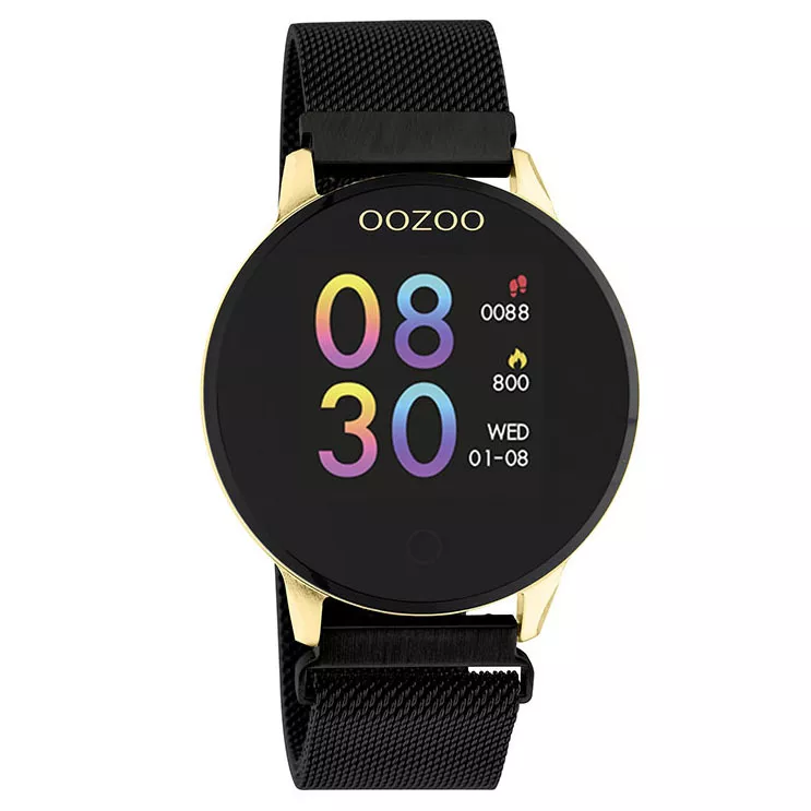 OOZOO Smartwatch Q00122 Mesh staal goudkleurig-zwart 43 mm
