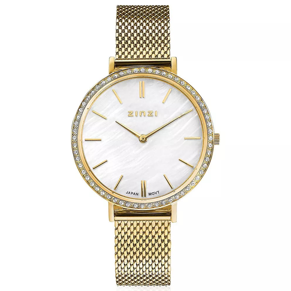 Zinzi ZIW1334 Horloge Grace Mesh goudkleurig-parelmoer + gratis armband 34 mm