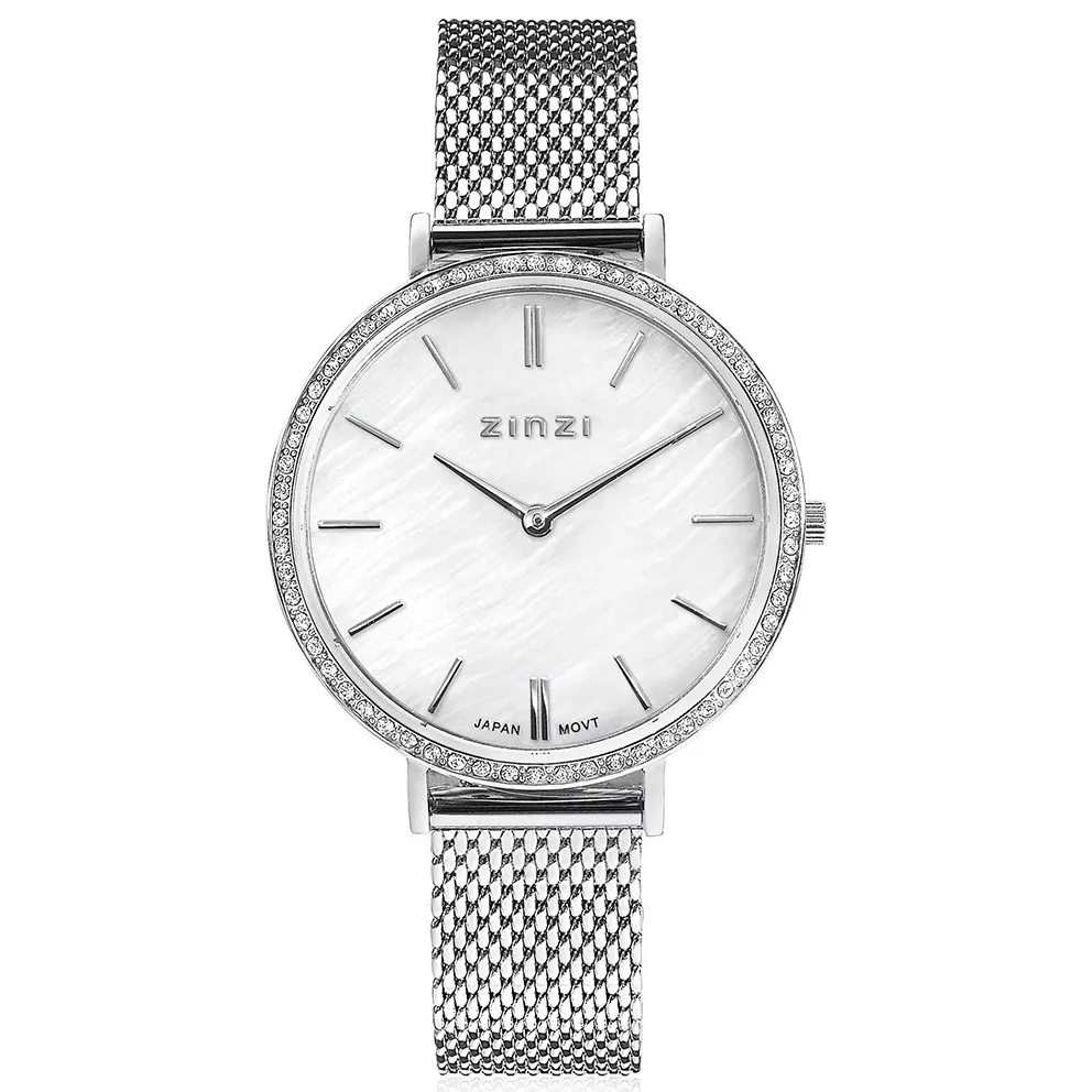 Zinzi ZIW1317 Horloge Grace Mesh zilverkleurig-parelmoer + gratis armband 34 mm