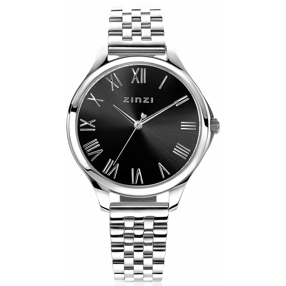 Zinzi ZIW1101 Horloge Julia zilverkleurig-zwart + gratis armband 34 mm