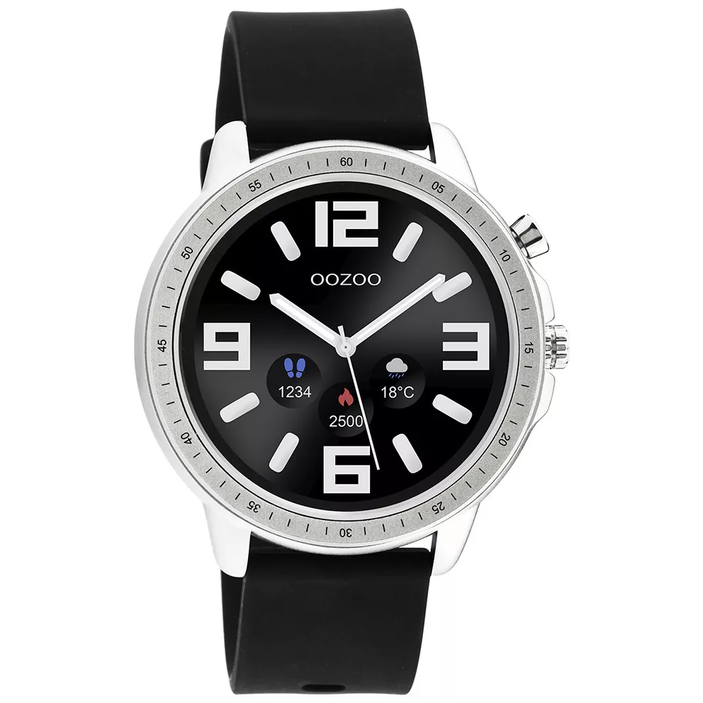 OOZOO Q00300 Smartwatch Staal-Rubber zilverkleurig-zwart 45 mm
