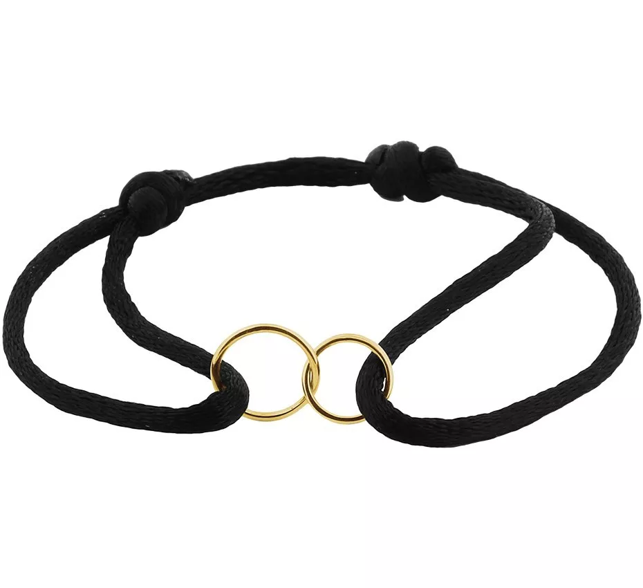 Armband Open Rondjes satijn-geelgoud zwart 13-26 cm